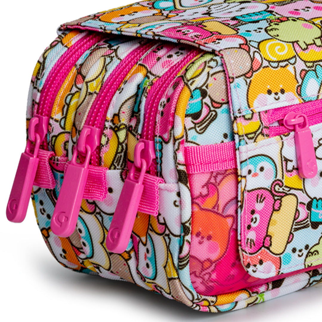 ColePack EcoDes - Estuche Triple de 3 Cremalleras con Material Escolar Incluido. Kawaii