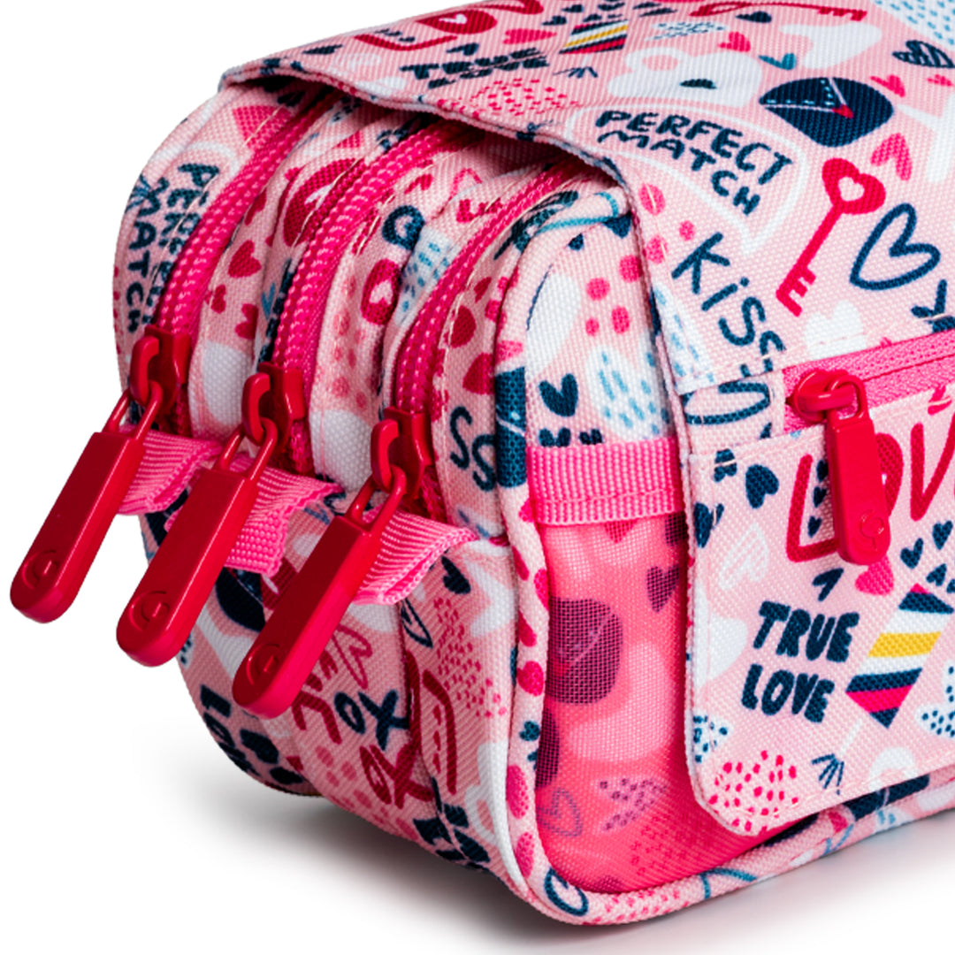 ColePack EcoDes - Estuche Triple de 3 Cremalleras con Material Escolar Incluido. True Love