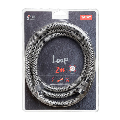 TATAY Loop - Flexo de Ducha Reforzado Anti-torsión y Anti-cal en PVC de 2 m. Negro