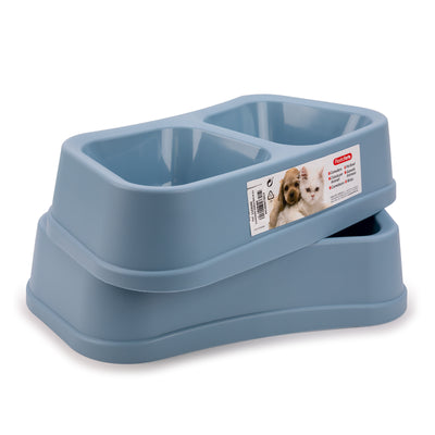 Plastic Forte Rex - Juego de 2 Comederos Dobles Medianos para Mascotas. Azul