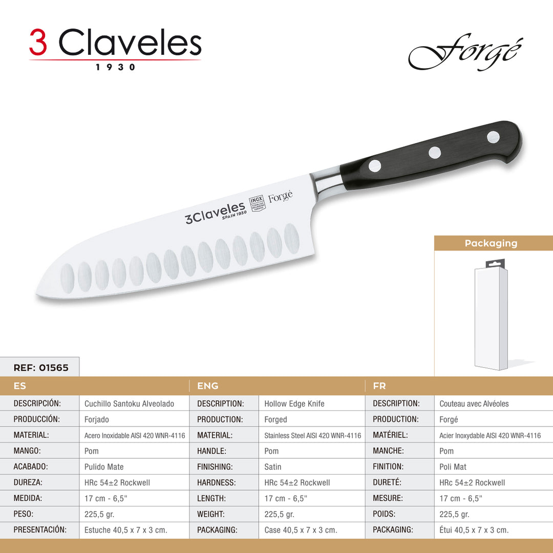 3 Claveles Forgé - Juego de 5 Cuchillos Profesionales Forjados y Soporte Pared Bambú