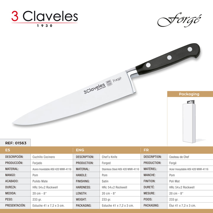 3 Claveles Forgé - Juego de 4 Cuchillos Profesionales Master Chef Acero Inoxidable Forjado