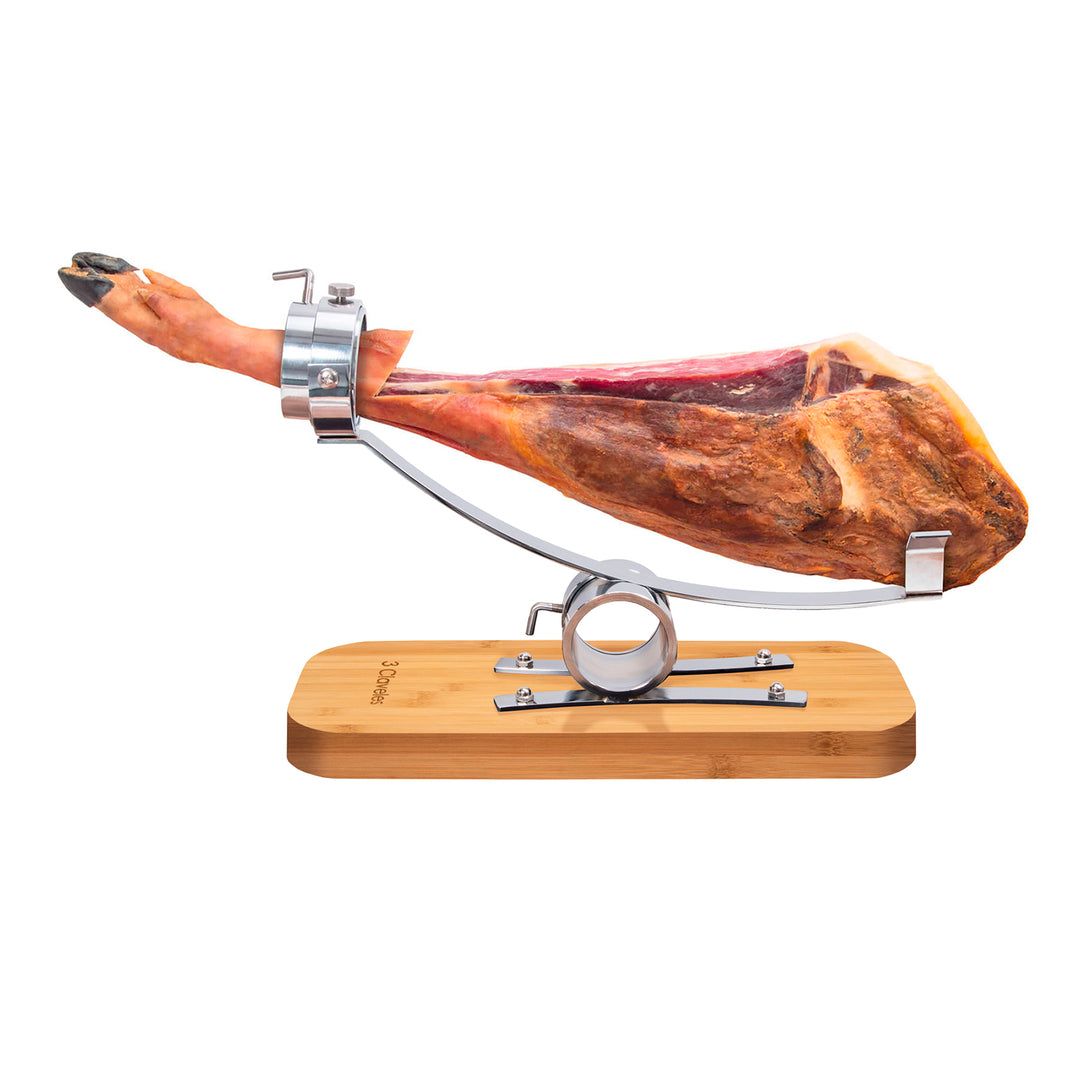 3 Claveles Kit Premium Soporte Jamonero Basculante y Cabezal Giratorio, Cuchillos y Chaira