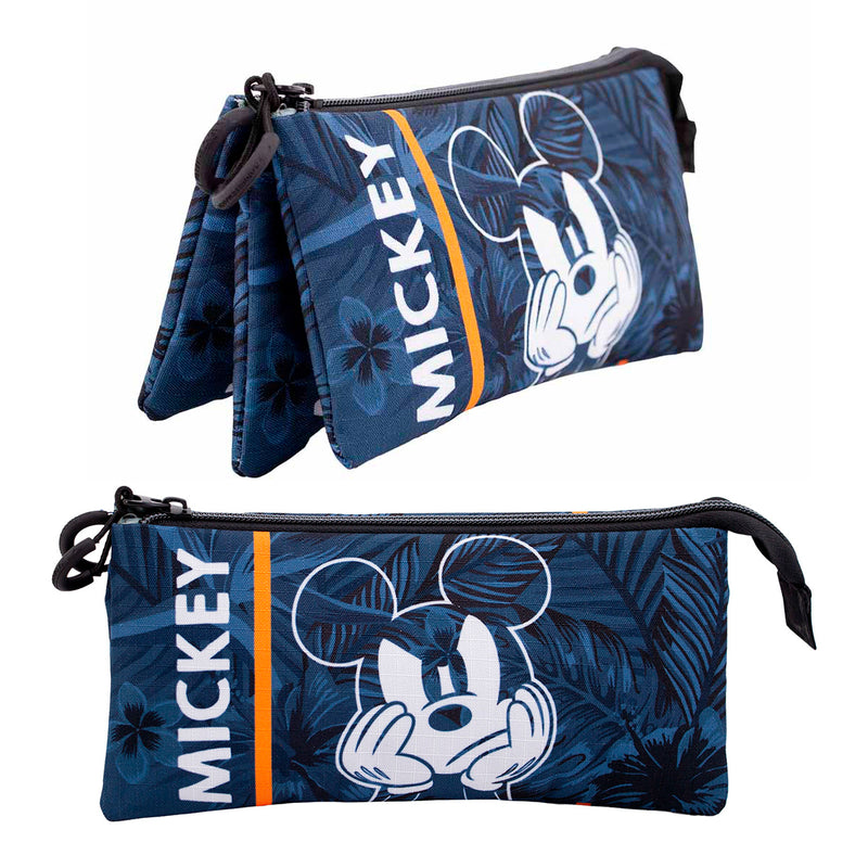 DISNEY Mickey Mouse - Estuche Escolar Triple Portatodo con 2 Cremalleras. Azul