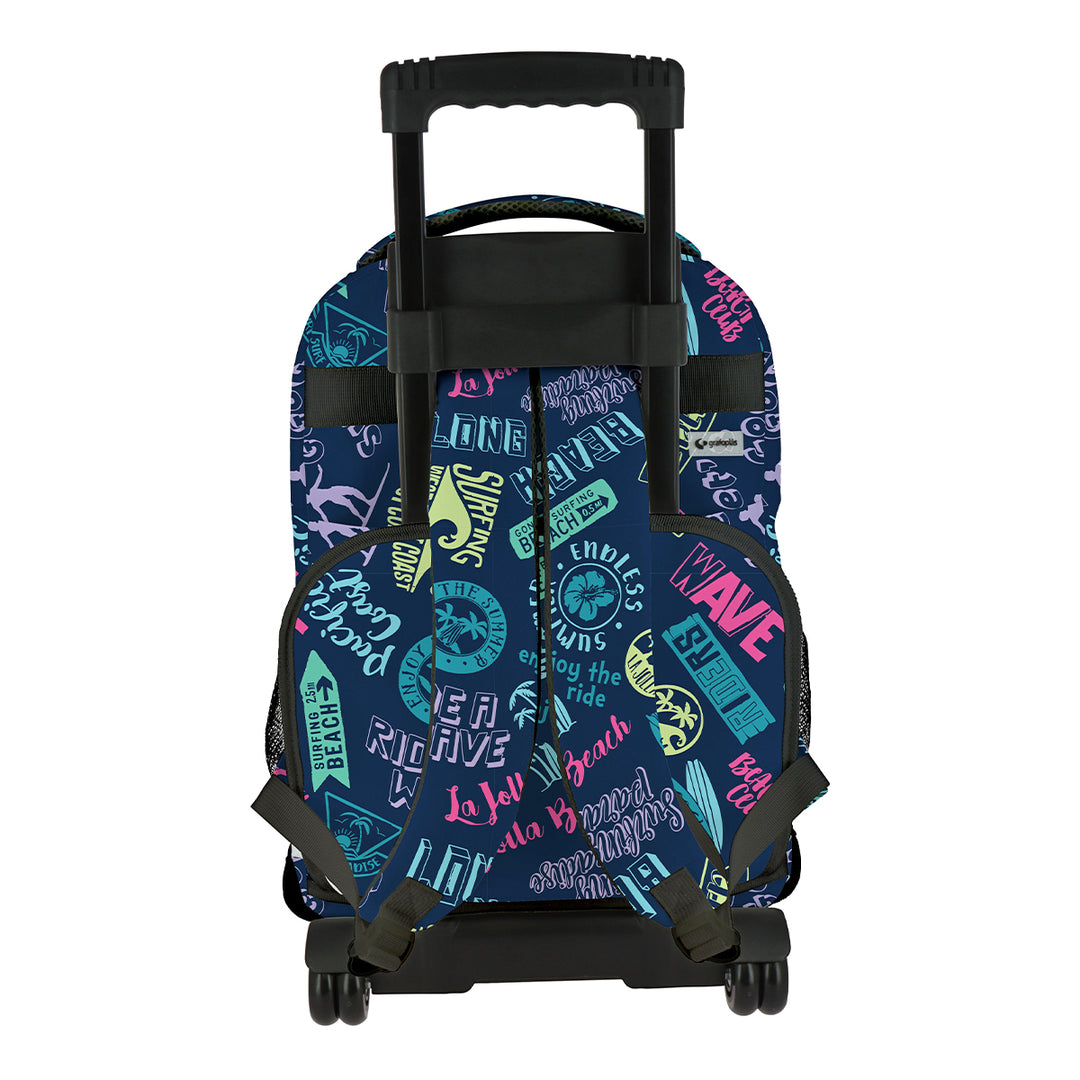 Grafoplás Design - Mochila Escolar 3 Cremalleras y Carrito Integrado. Acolchada. Beach