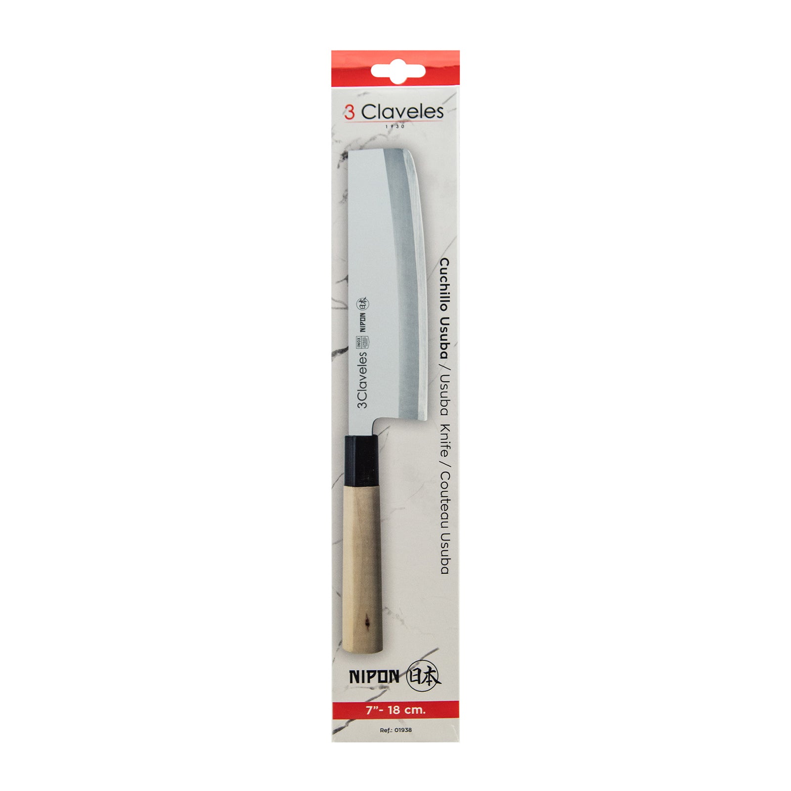 3 Claveles NIPON - Cuchillo Japones Usuba 18 cm Acero Inoxidable y Mango Madera de Arce
