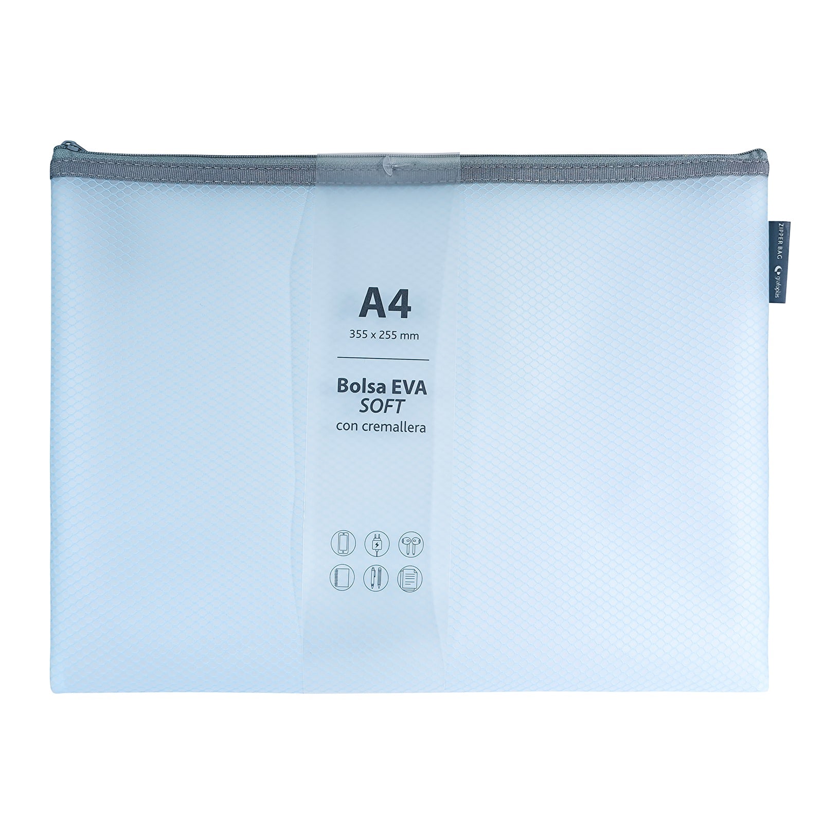 Grafoplás - Pack de 4 Bolsas Zipper con Cremallera Eva Soft Multiusos. Azul Soft
