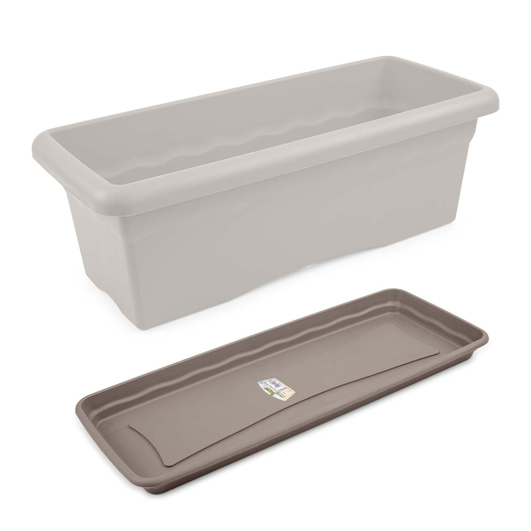 Plastiken TERRA - Pack de 4 Platos Rectangulares 57 cm para Jardinera de 60 cm 22L. Taupe