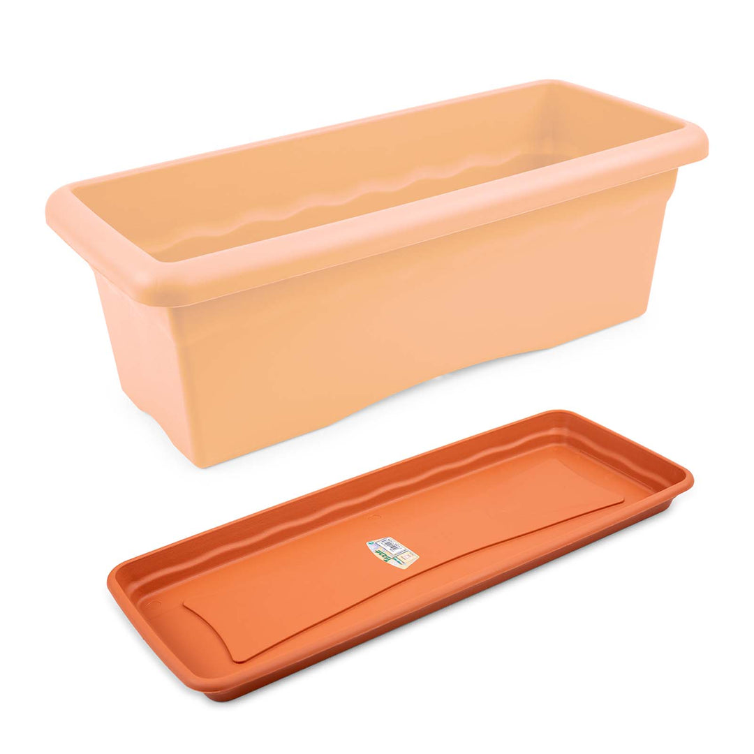 Plastiken TERRA - Pack de 4 Platos Rectangulares 57 cm para Jardinera de 60 cm 22L. Terracota