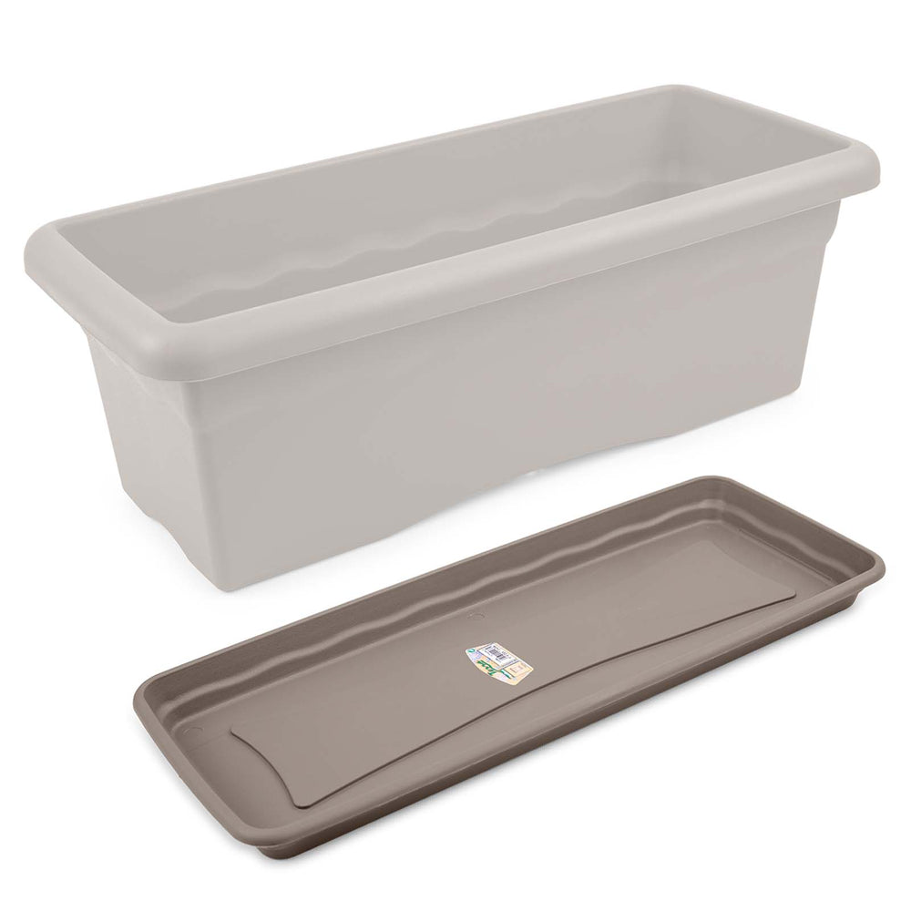 Plastiken TERRA - Pack de 4 Platos Rectangulares 77 cm para Jardinera de 80 cm 31L. Taupe