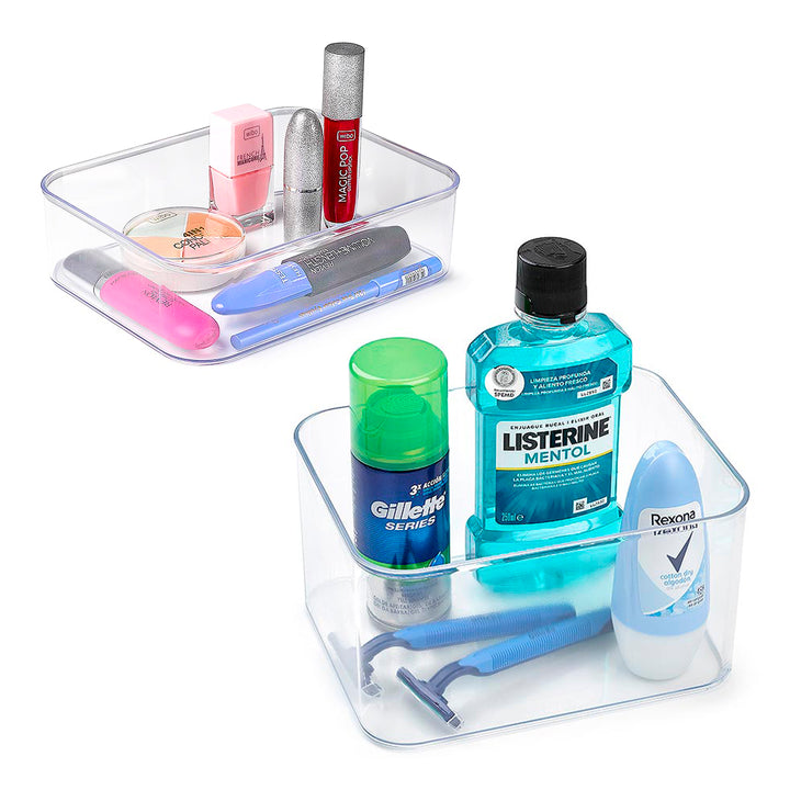 Plastic Forte - Set de 2 Organizadores de Cosmética Rectangulares. Transparentes