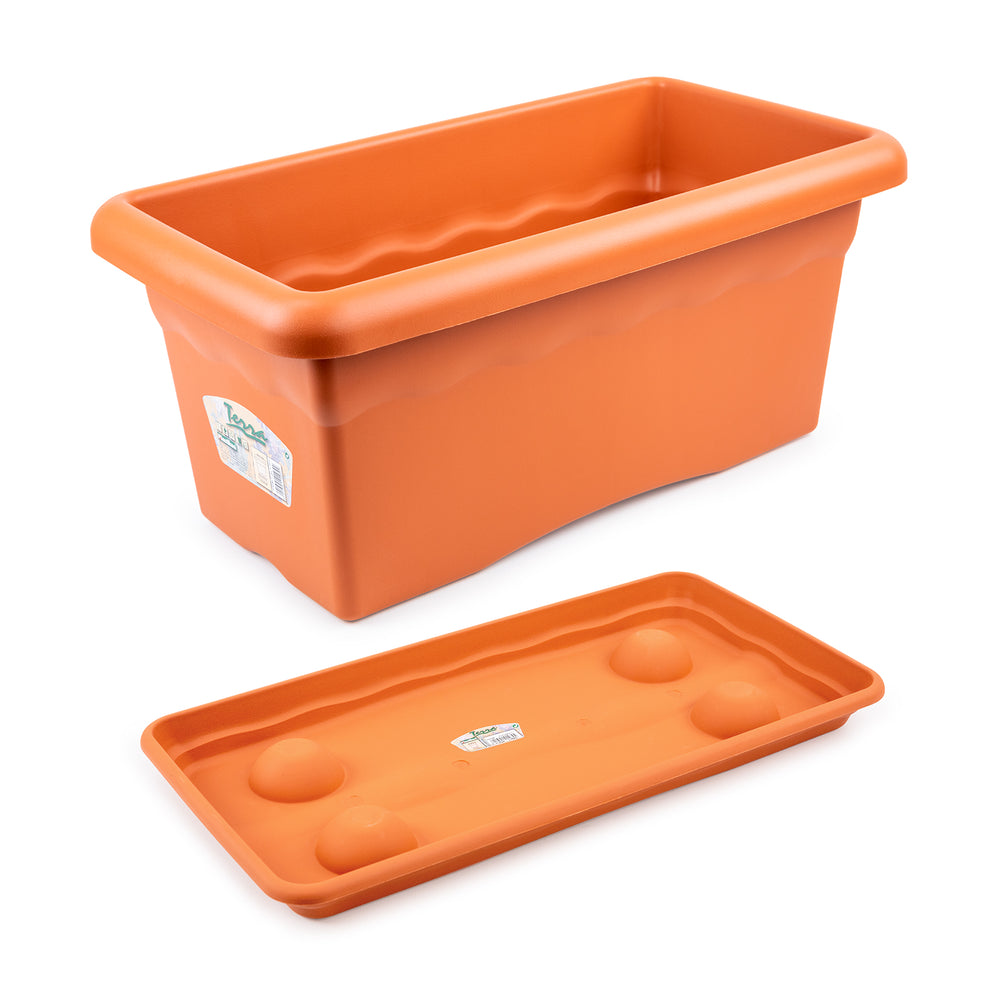 Plastiken TERRA - Jardinera Rectangular 60 cm 33L con Plato Incluido. Terracota