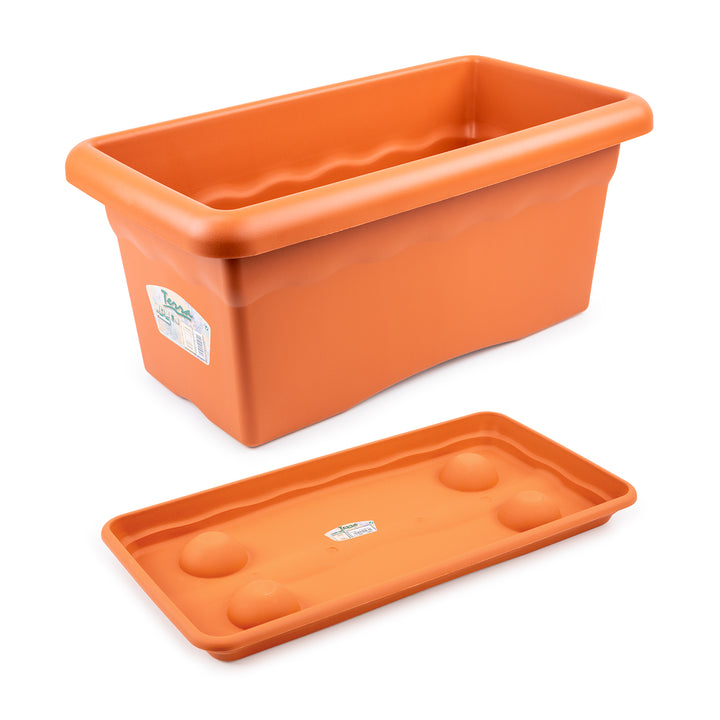 Plastiken TERRA - Jardinera Rectangular 60 cm 33L con Plato Incluido. Terracota