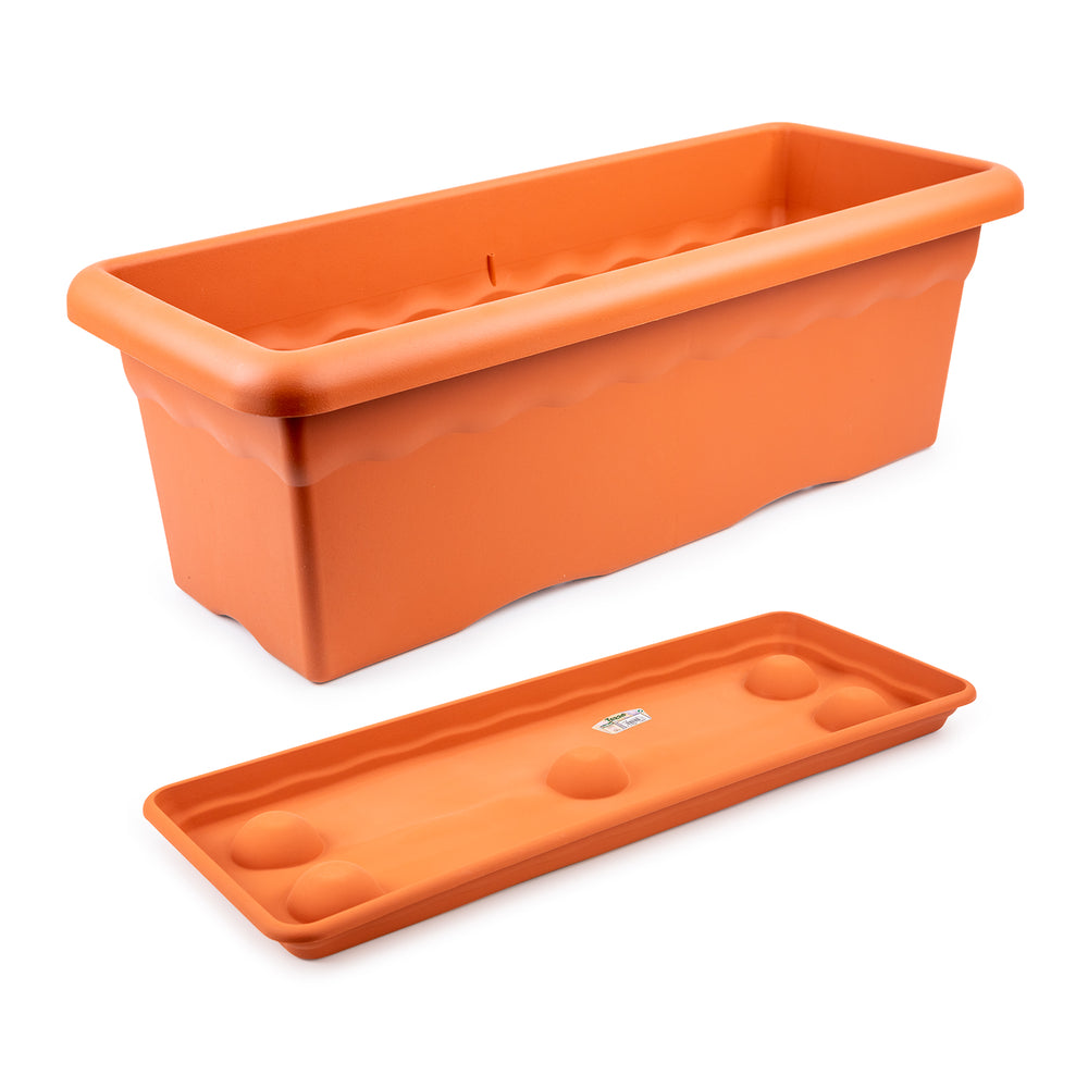 Plastiken TERRA - Jardinera Rectangular 80 x 33 cm 44L con Plato Incluido. Terracota