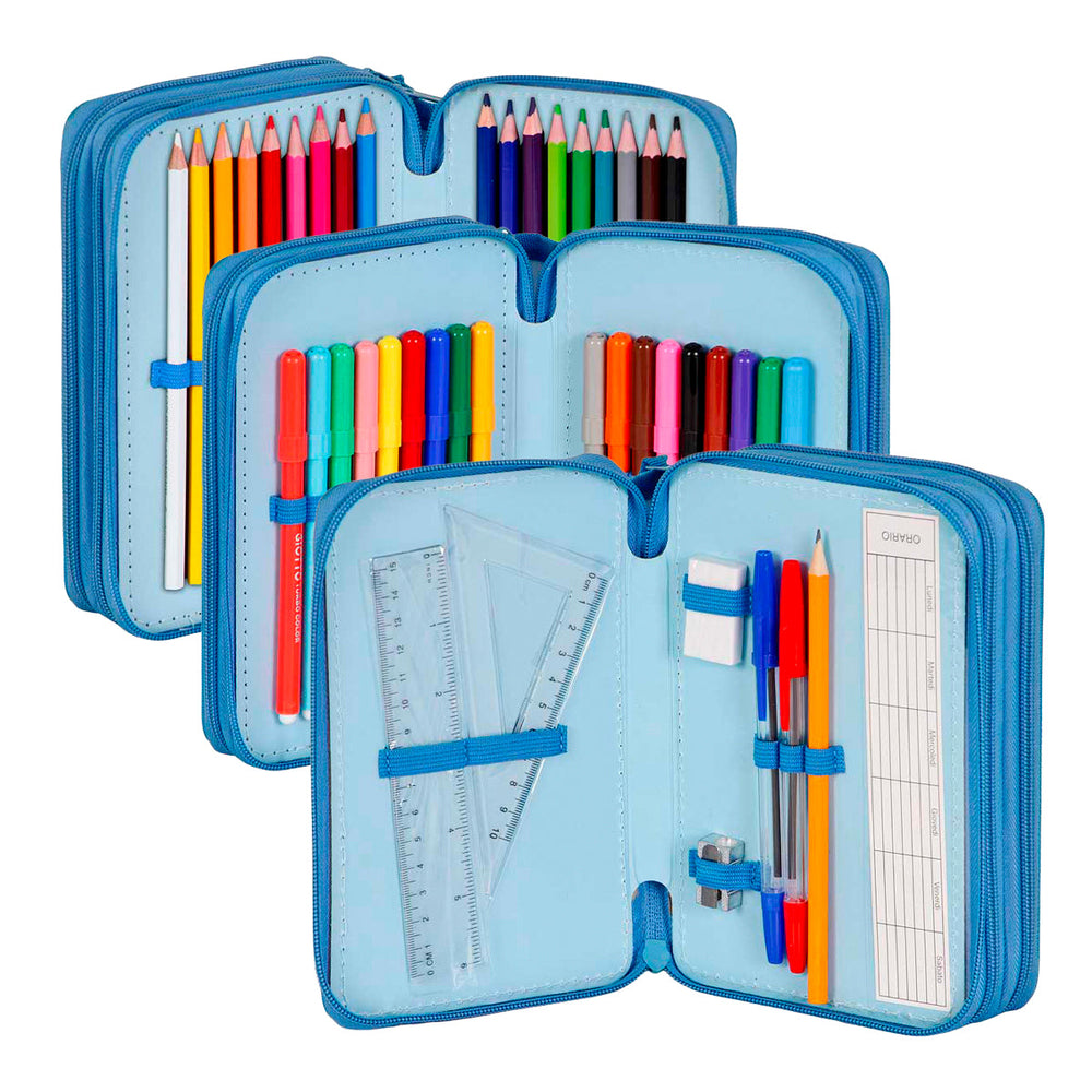 KARACTERMANIA - Estuche Plumier Triple Completo con 44 Piezas. Lilo y Stitch Sit