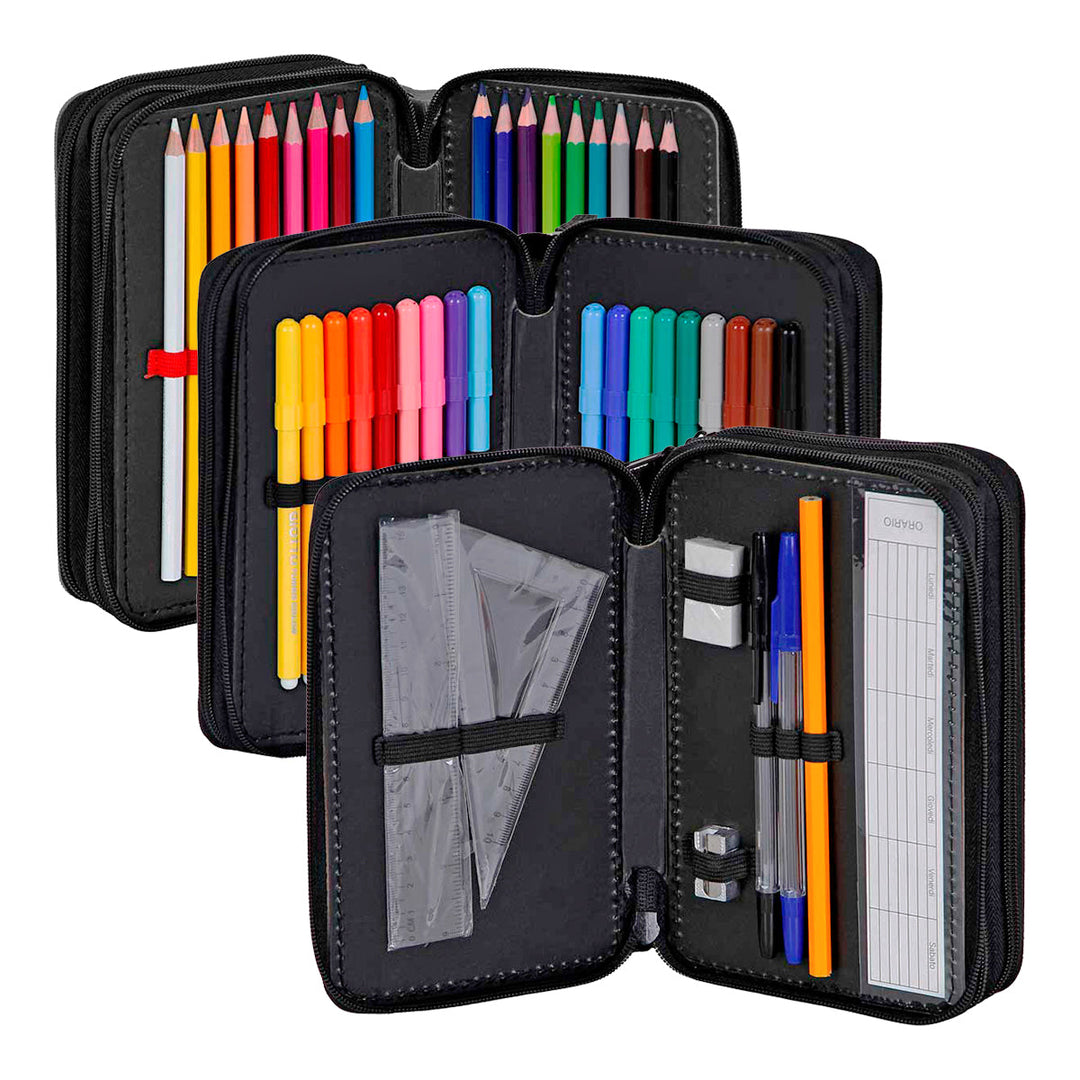 KARACTERMANIA - Estuche Plumier Triple Completo con 44 Piezas. Wednesday