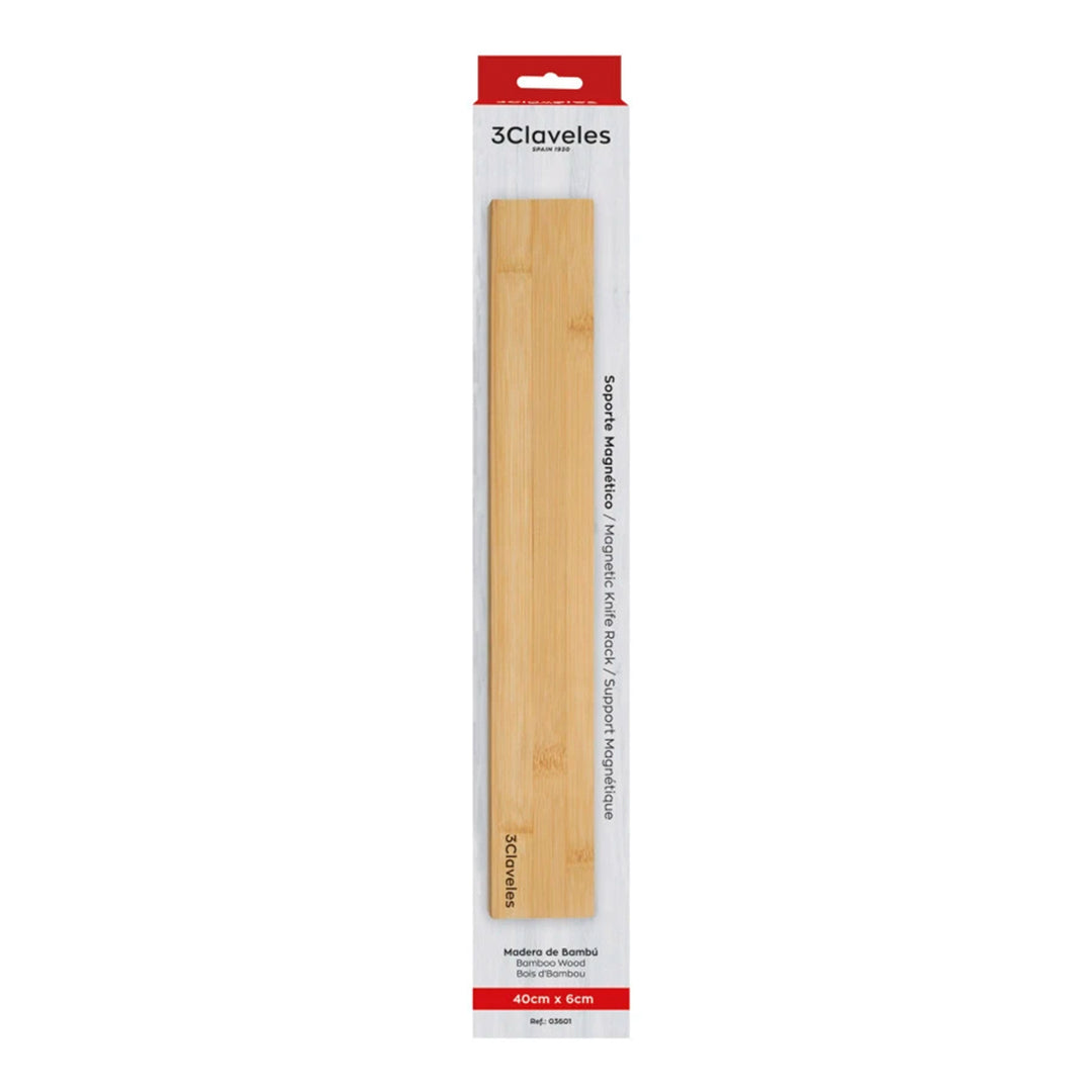 3 Claveles - Soporte Magnético para Cuchillos de 40 cm. Madera de Bambú con Fijación 3M