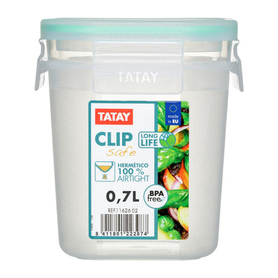 TATAY Clip Safe - Recipiente Hermético Cuadrado 0.7L con Cierre de Pestañas. Verde