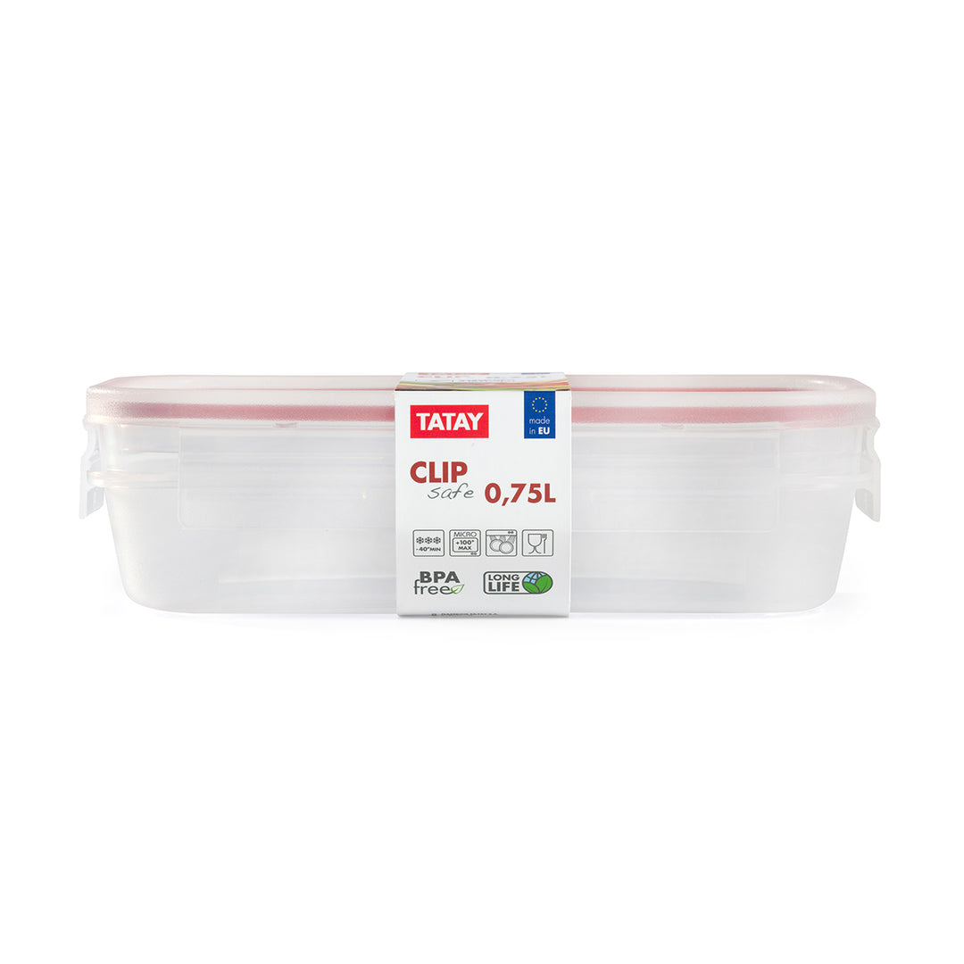 TATAY Clip Safe - Recipiente Hermético Rectangular 0.75L Con Cierre de Pestañas. Rojo