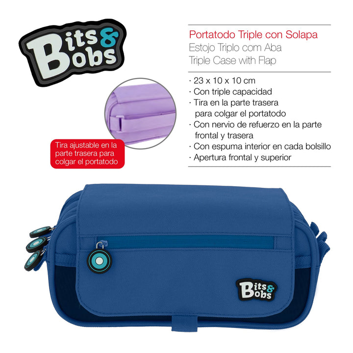 ColePack EcoBB - Estuche Triple de 3 Cremalleras con Material Escolar Incluido. Azul