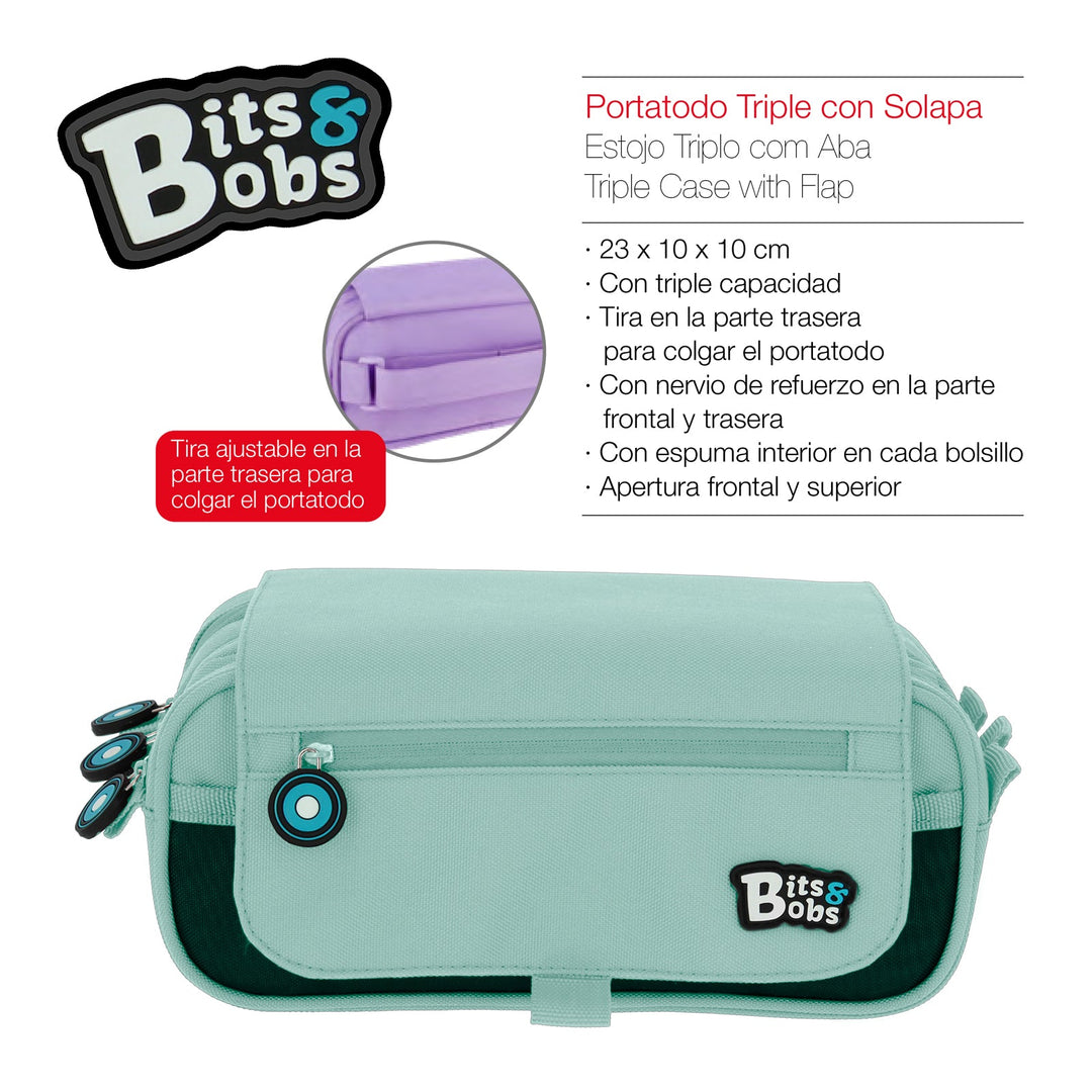 ColePack EcoBB - Estuche Triple de 3 Cremalleras con Material Escolar Incluido. Azul Soft