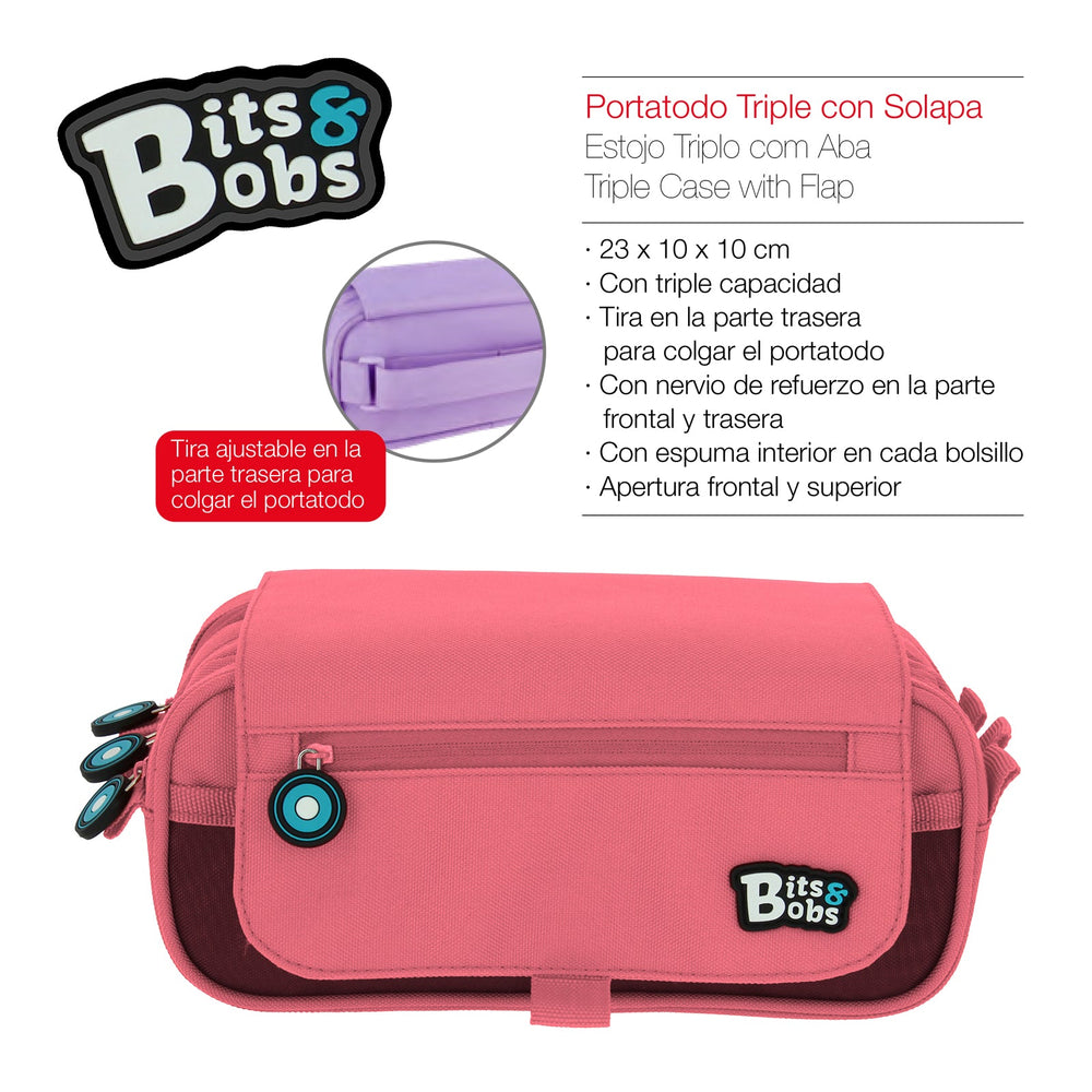 ColePack EcoBB - Estuche Triple de 3 Cremalleras con Material Escolar Incluido. Rosa Claro