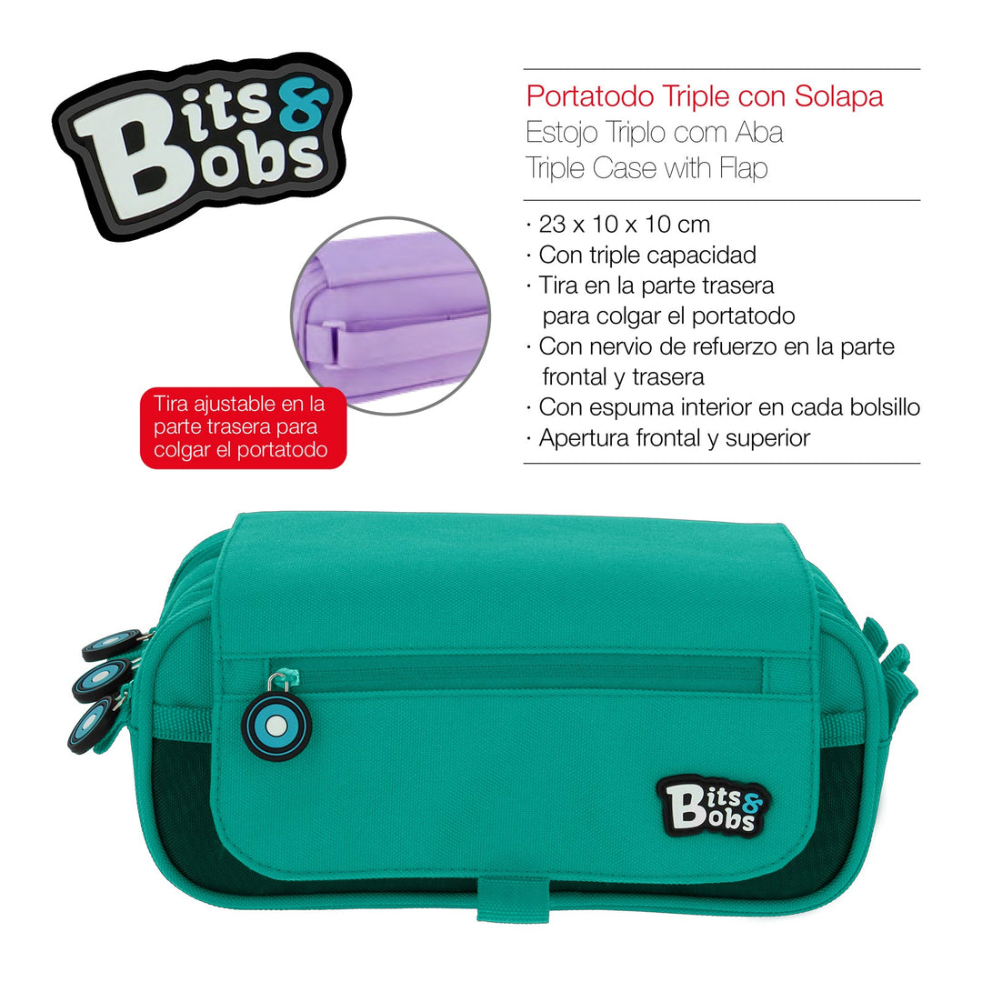 ColePack EcoBB - Estuche Triple de 3 Cremalleras con Material Escolar Incluido. Turquesa