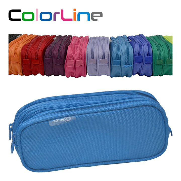 Estuche Portatodo Doble con Dos Cremalleras Azul Claro
