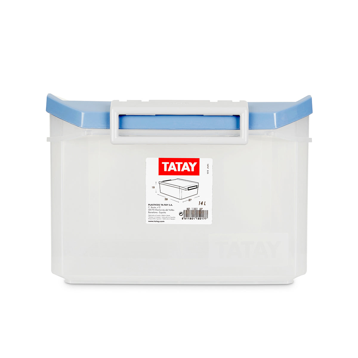 TATAY - Caja de Ordenación Multiusos de 14L con Cierre Hermético y Asas de ABS. Azul