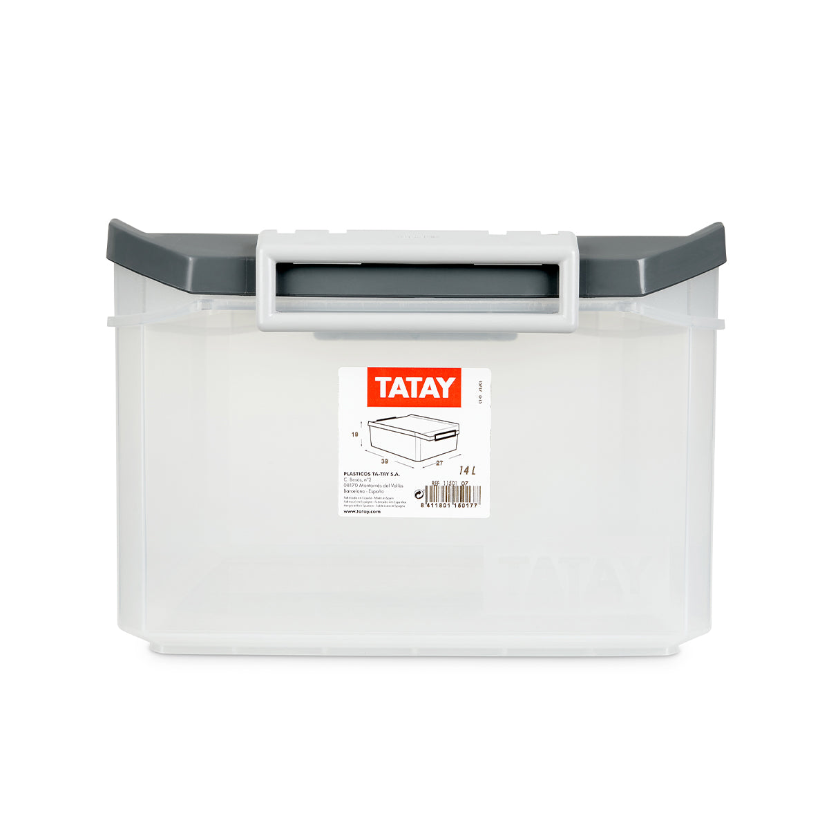 TATAY - Caja de Ordenación Multiusos de 14L con Cierre Hermético y Asas de ABS. Gris