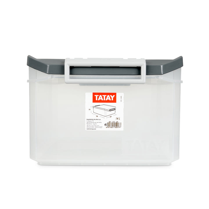 TATAY - Caja de Ordenación Multiusos de 14L con Cierre Hermético y Asas de ABS. Gris
