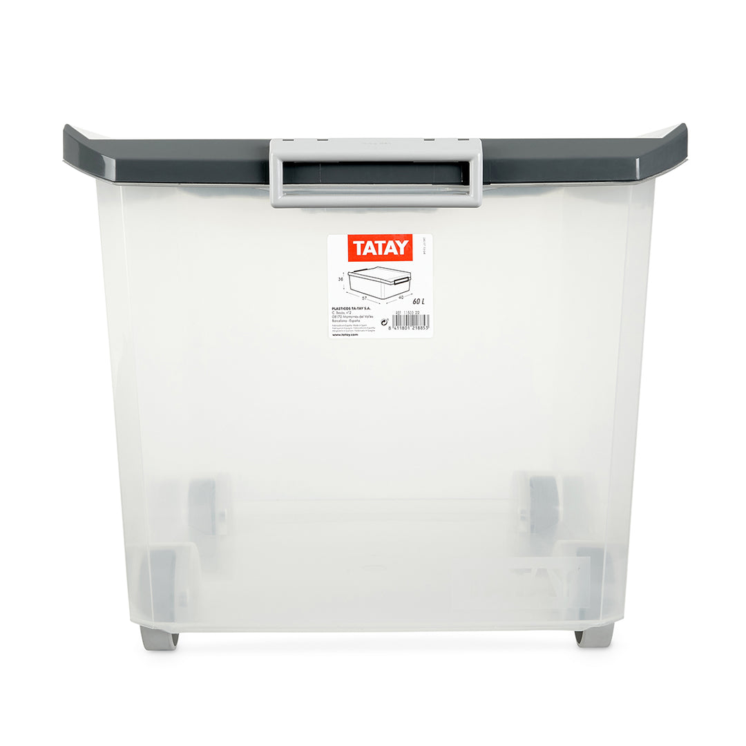 TATAY - Caja de Ordenación Multiusos de 60L con Cierre Hermético, Ruedas y Asas. Gris