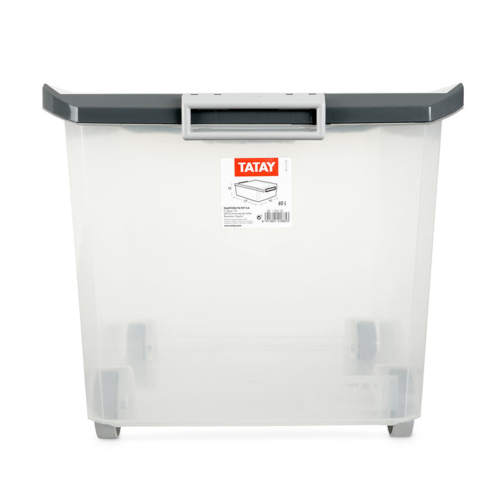 TATAY - Caja de Ordenación Multiusos de 60L con Cierre Hermético, Ruedas y Asas. Gris
