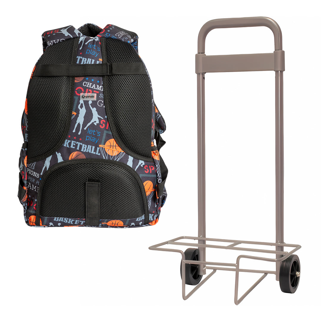 Grafoplás - Carrito Metalico para Mochilas Escolares. Desplegable hasta 91 cm. Color Plata