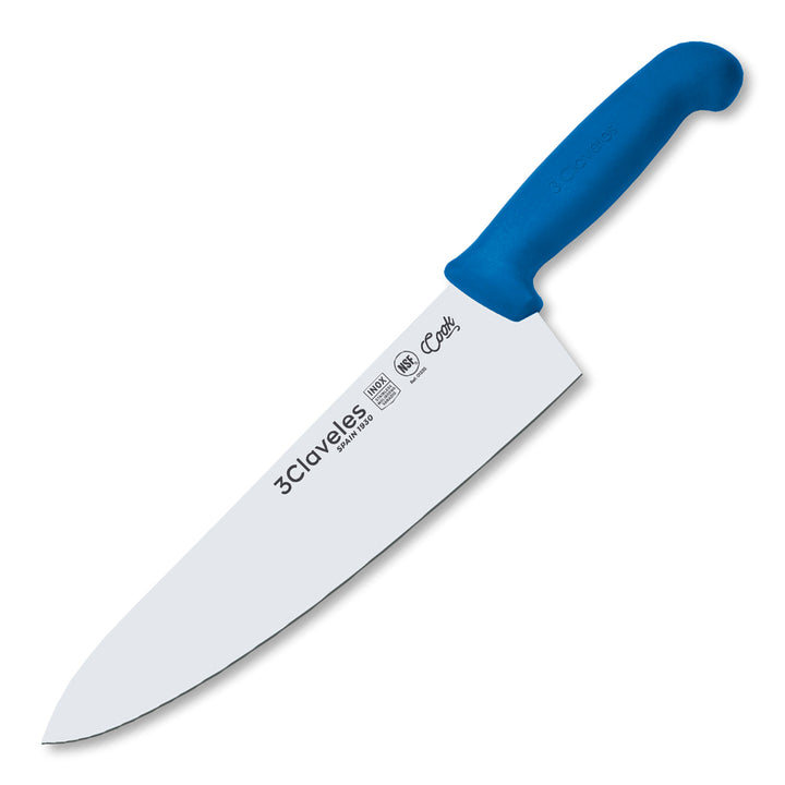 3 Claveles COOK - Cuchillo Cocinero Profesional de 25 cm. Mango Ergonómico NSF. Azul