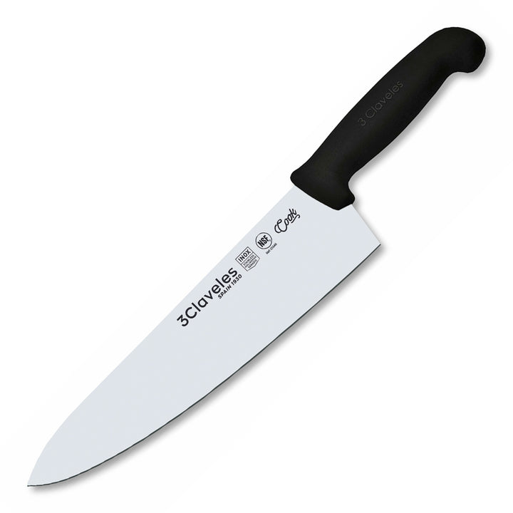 3 Claveles COOK - Cuchillo Cocinero Profesional de 25 cm. Mango Ergonómico NSF. Negro