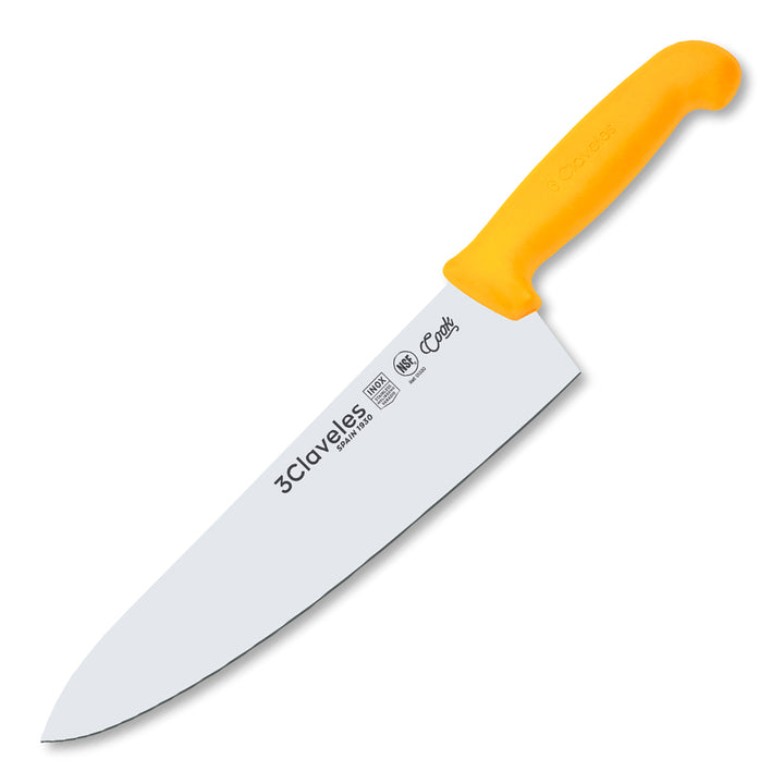 3 Claveles COOK - Cuchillo Cocinero Profesional de 25 cm. Mango Ergonómico NSF. Amarillo
