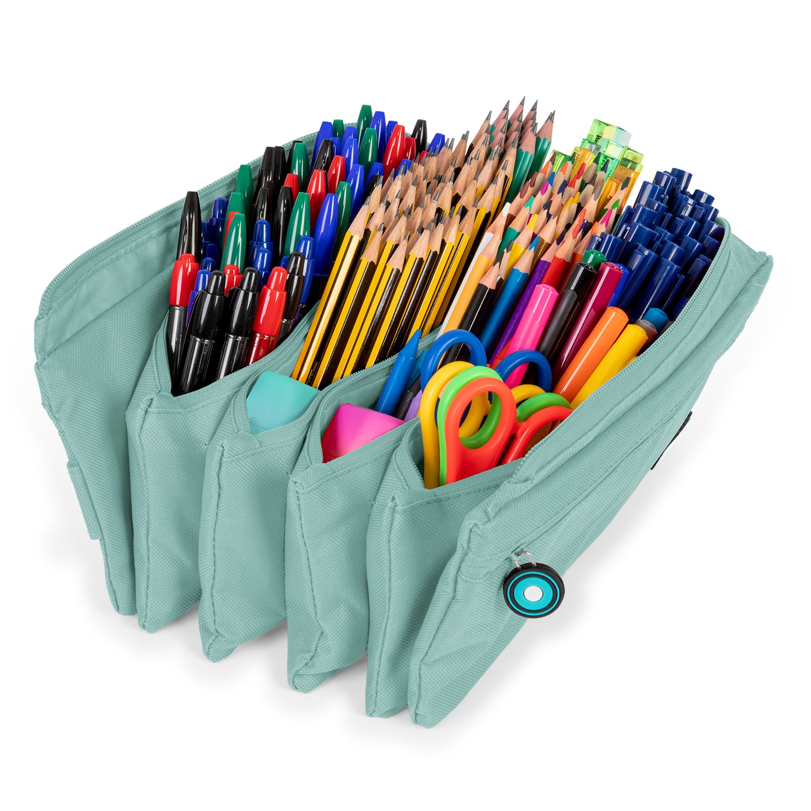ColePack Eco36 - Estuche Cuadruple de 4 Cremalleras con Material Escolar Incluido. Azul Soft