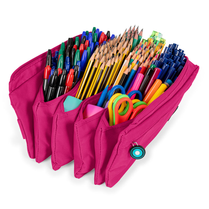 ColePack Eco36 - Estuche Cuadruple de 4 Cremalleras con Material Escolar Incluido. Magenta