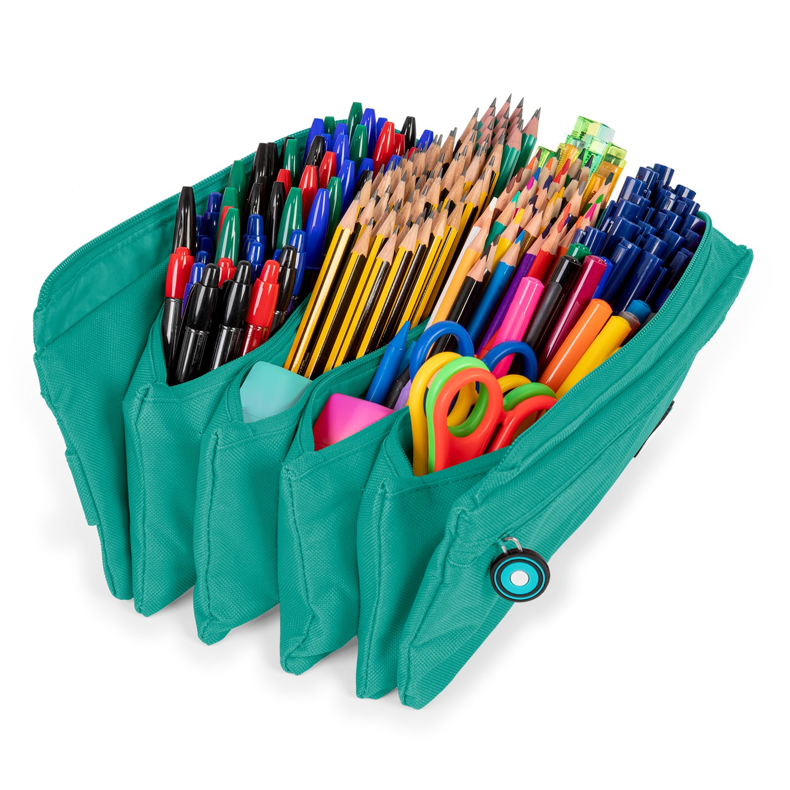ColePack Eco36 - Estuche Cuadruple de 4 Cremalleras con Material Escolar Incluido. Turquesa