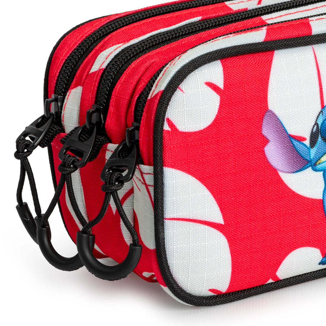 DISNEY Lilo y Stitch Kiss - Estuche Escolar Triple Portatodo Tres Cremalleras TRICK FAN Rojo