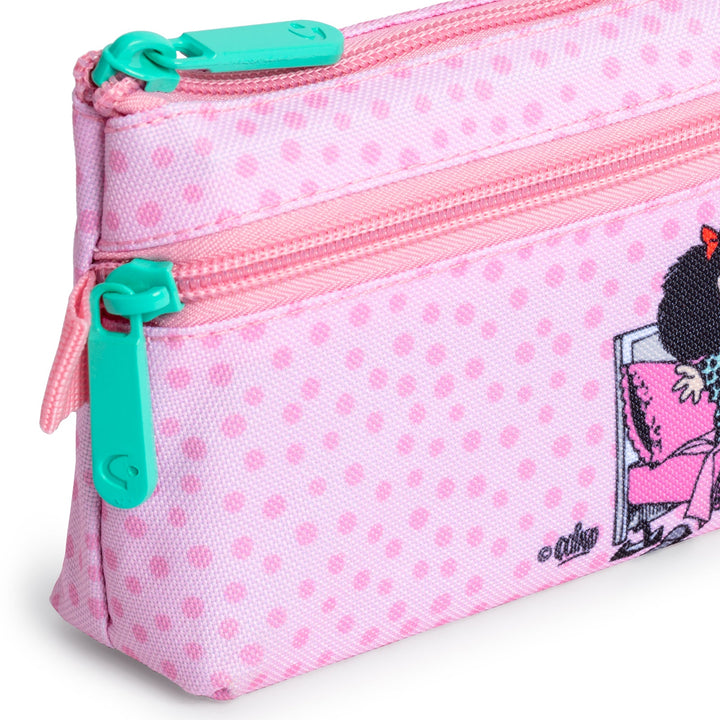 Grafoplás - Estuche Portatodo Plano con 2 Cremalleras de Fácil Apertura. Mafalda Morning