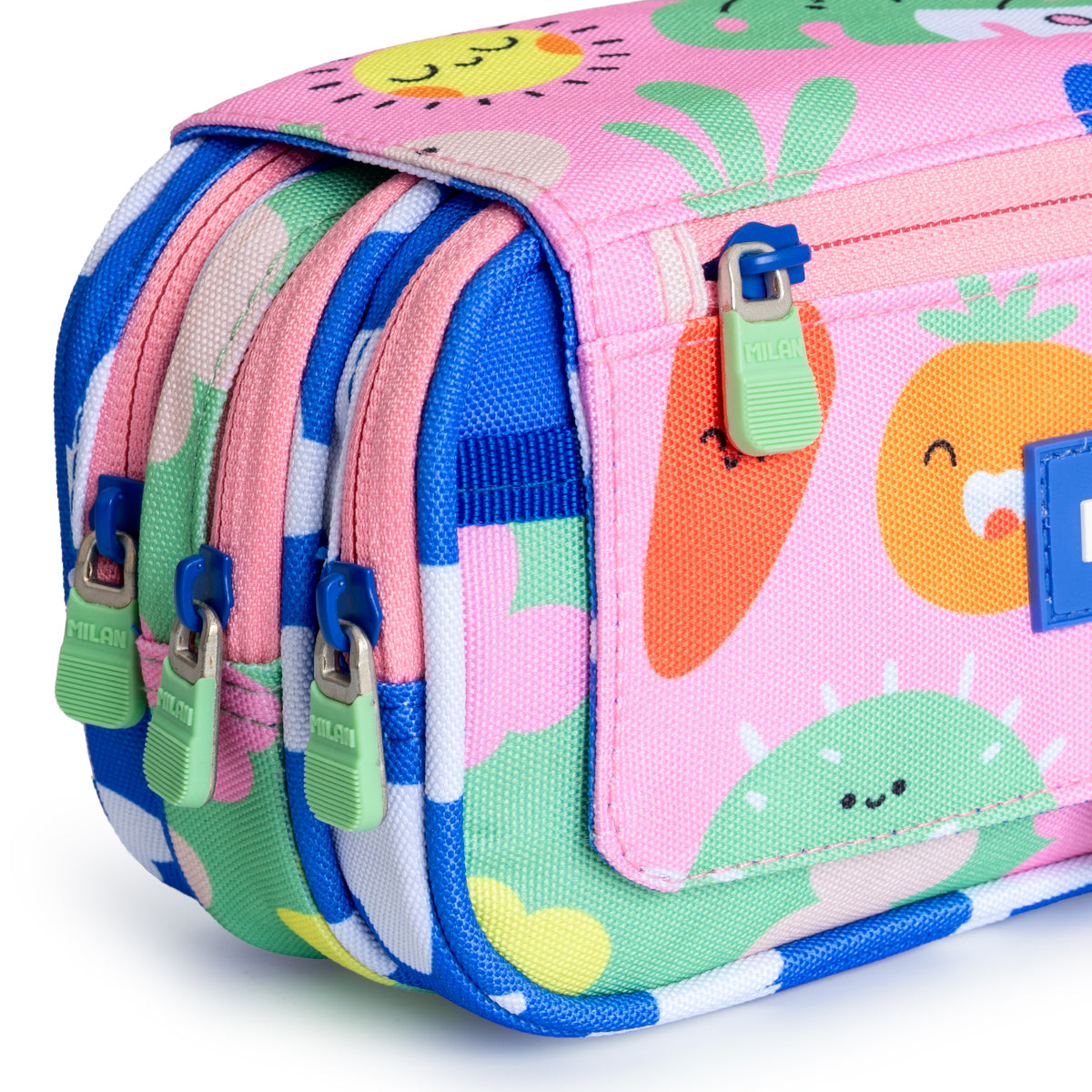 Milan Green Grow - Estuche Portatodo Triple con Cuatro Cremalleras para Material Escolar