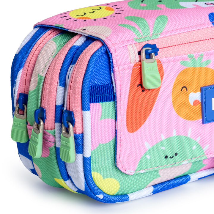 Milan Green Grow - Estuche Portatodo Triple con Cuatro Cremalleras para Material Escolar