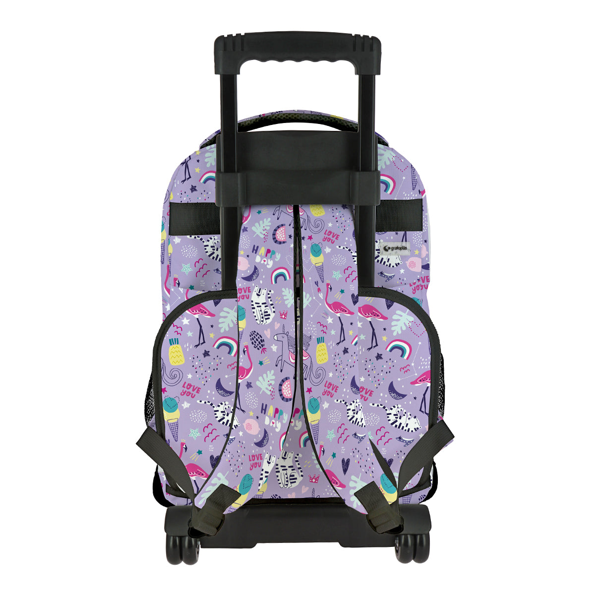 Grafoplás Design - Mochila Escolar 3 Cremalleras y Carrito Integrado. Acolchada. Happy