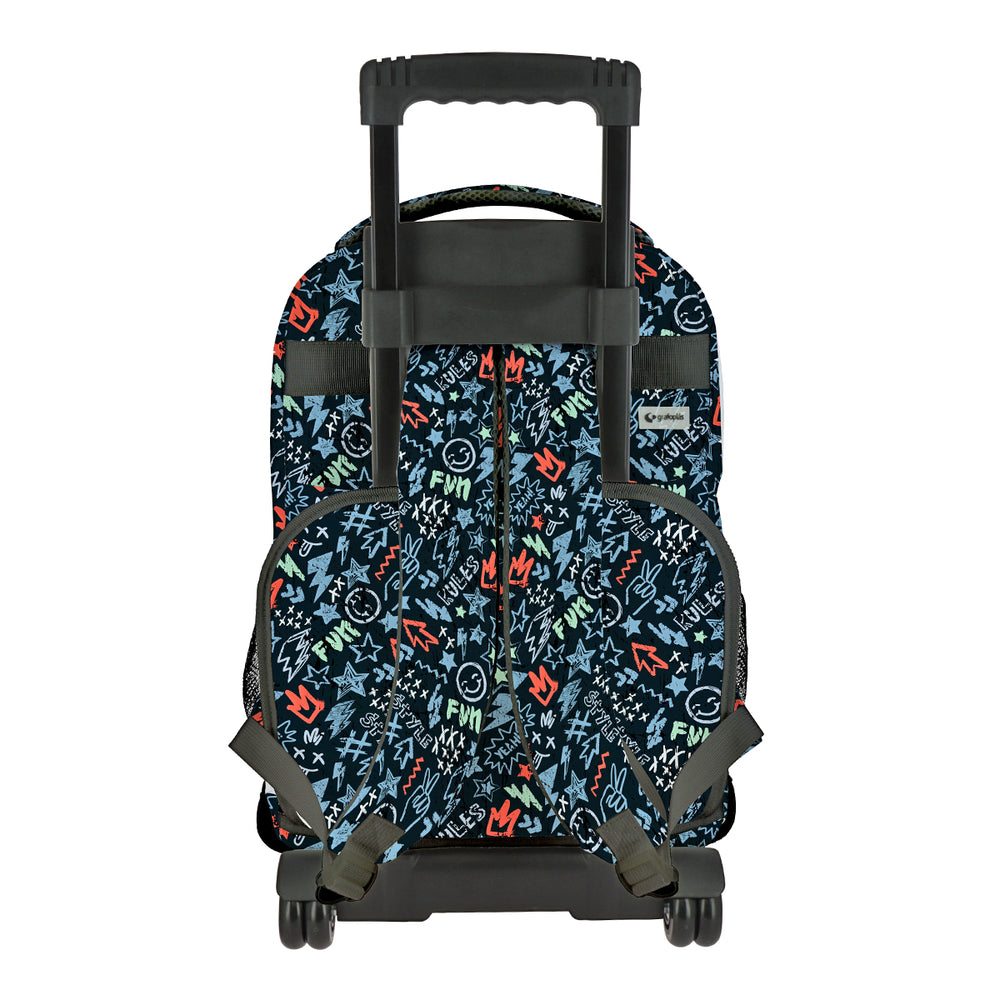 Grafoplás Design - Mochila Escolar 3 Cremalleras y Carrito Integrado. Acolchada. Peace