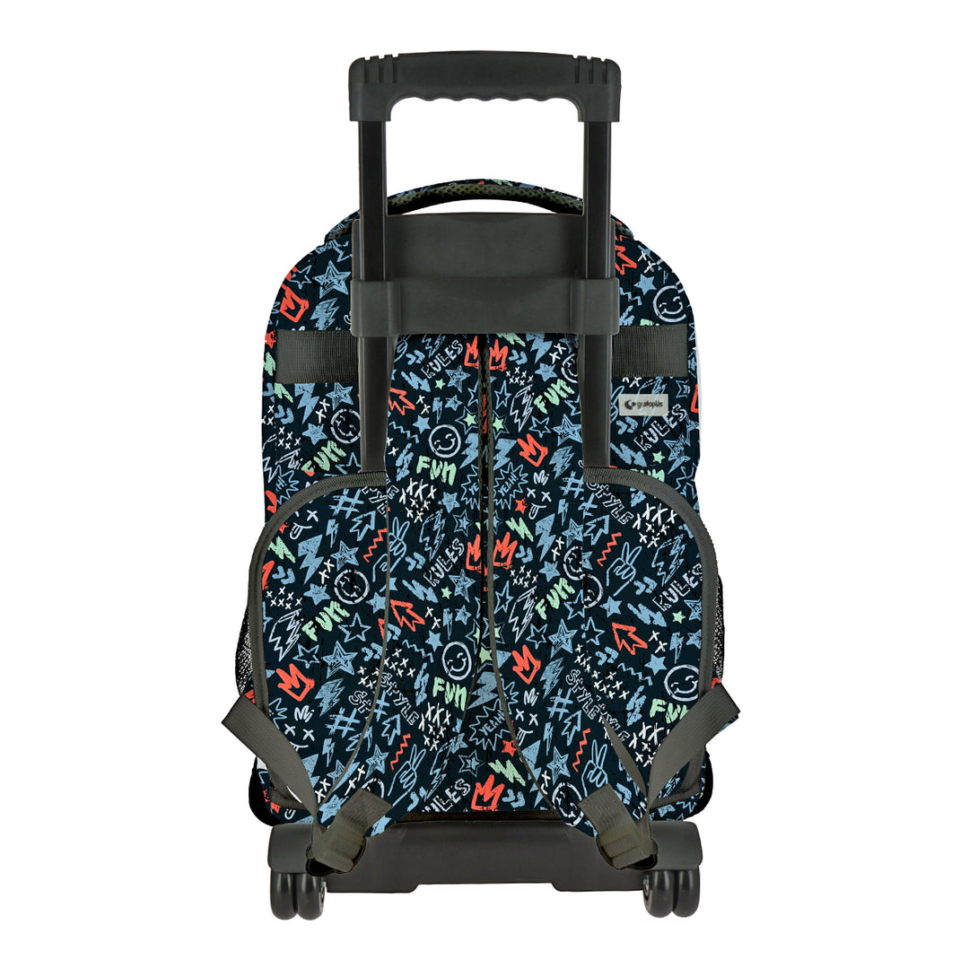 Grafoplás Design - Mochila Escolar 3 Cremalleras y Carrito Integrado. Acolchada. Peace
