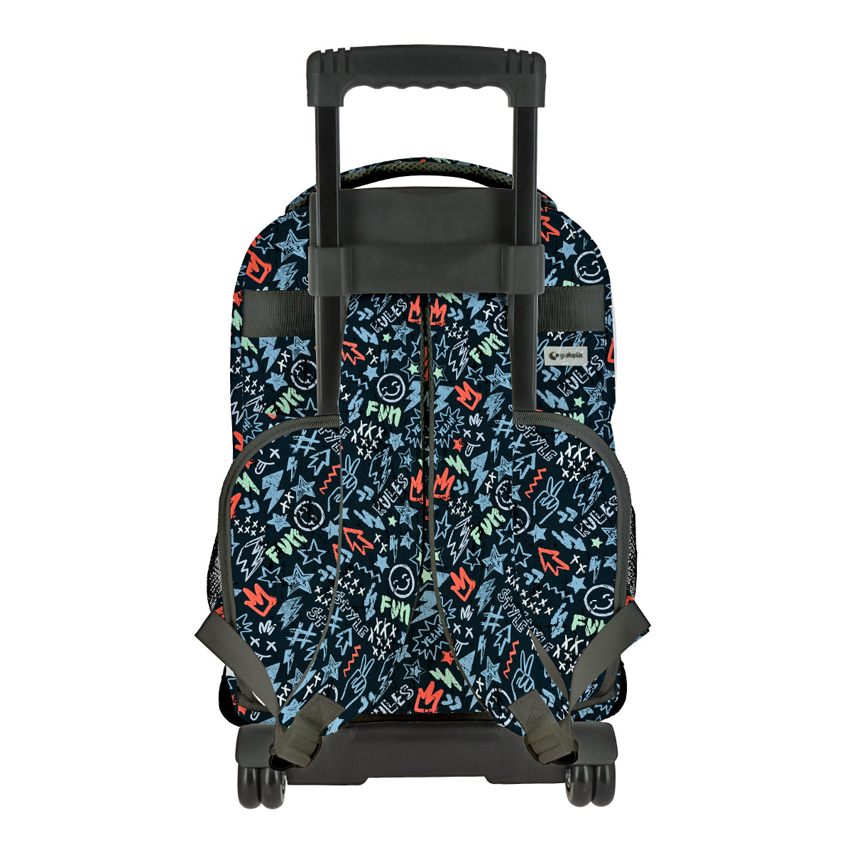Grafoplás Design - Mochila Escolar 3 Cremalleras y Carrito Integrado. Acolchada. Peace