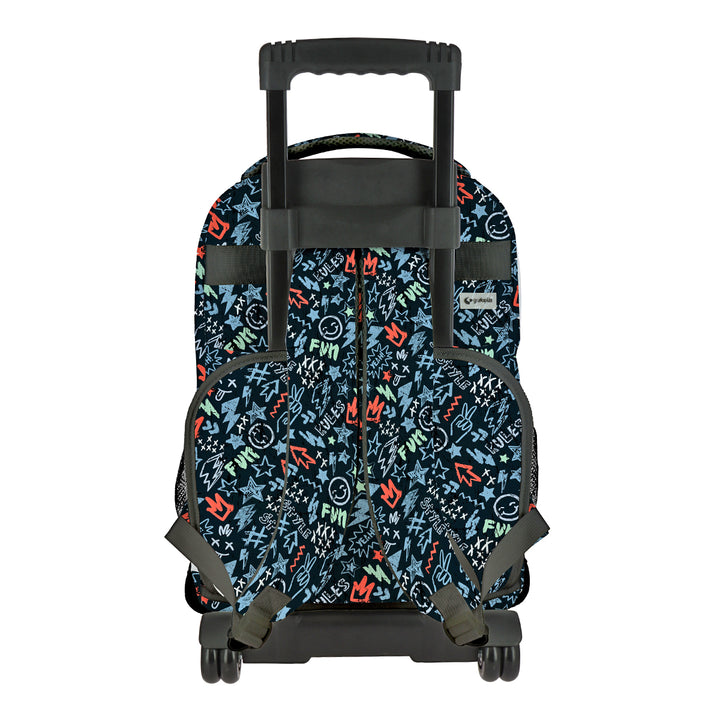 Grafoplás Design - Mochila Escolar 3 Cremalleras y Carrito Integrado. Acolchada. Peace