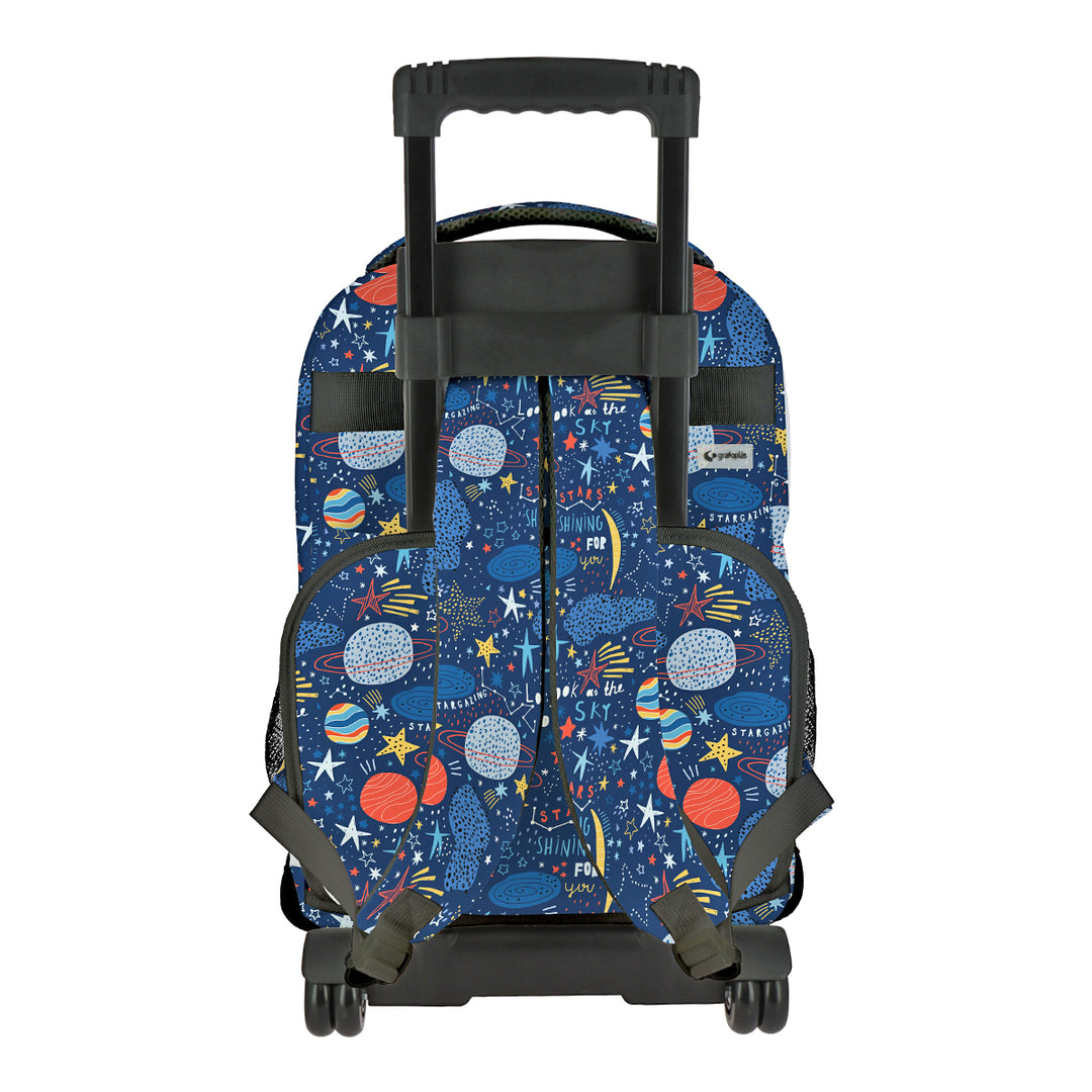 Grafoplás Design - Mochila Escolar 3 Cremalleras y Carrito Integrado. Acolchada. Planets